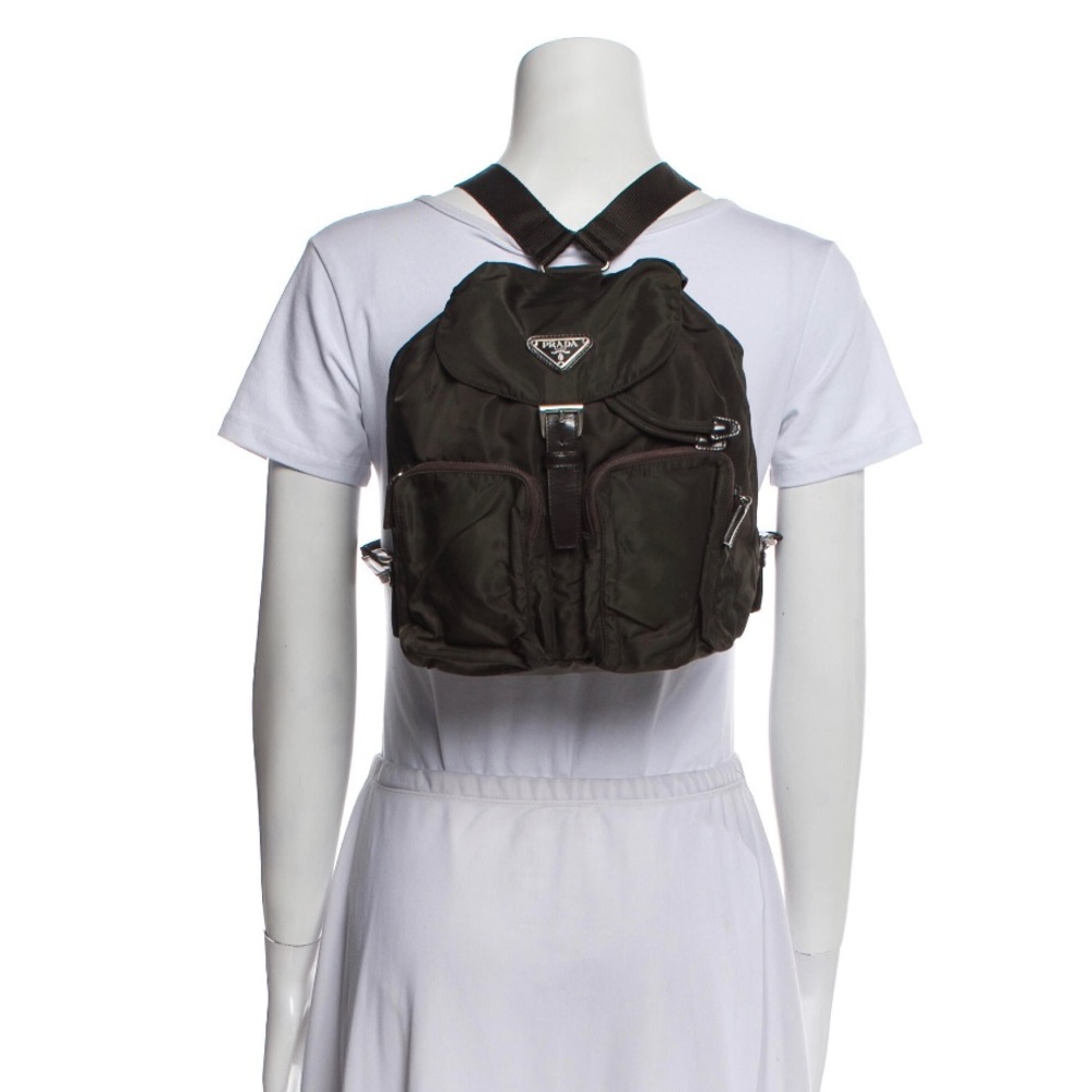 PRADA MINI TESSUTO DRAWSTRING BACKPACK KHAKI EXPRESSO 100% AUTHENTIC